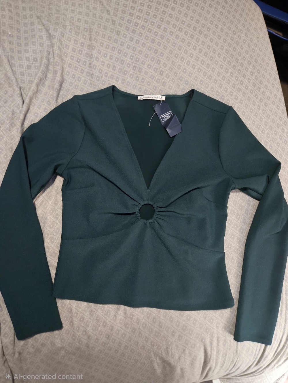 Abercrombie & Fitch Forest Green Long-Sleeve O-Ring Top